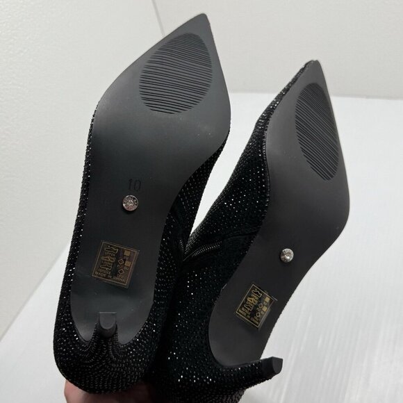 Azalea Wang Nerola Black Rhinestone Ankle Boots Size 10 Pointed Toe Kitten Heel - Picture 11 of 13